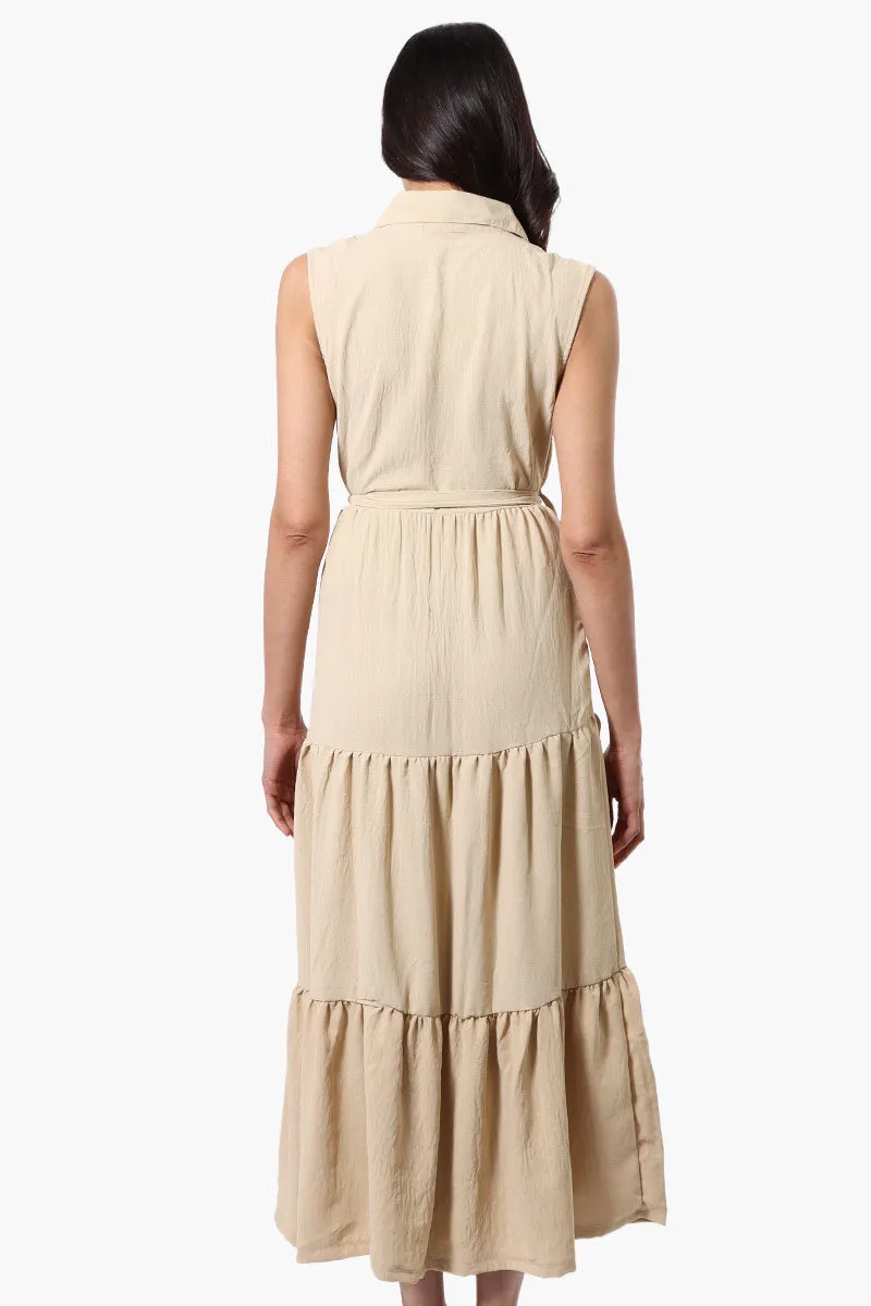 Stylexchange Belted Tiered Front Button Maxi Dress - Beige sold by Fairweather product image thumbnail 3