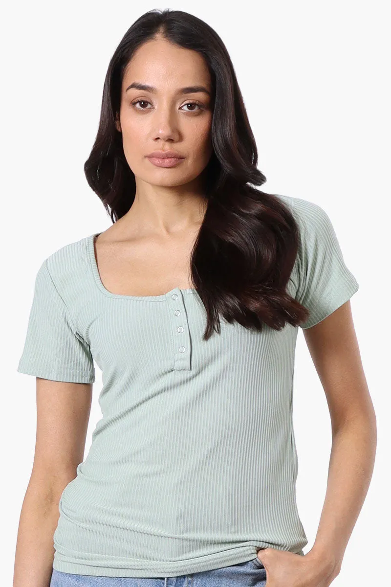 Costa Blanca Ribbed Square Neck Henley Tee - Mint sold by Fairweather