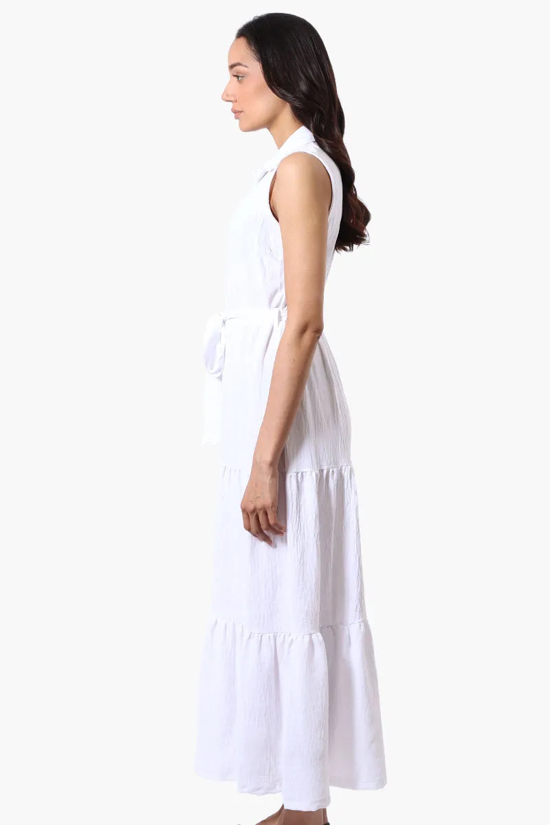 Stylexchange Belted Tiered Front Button Maxi Dress - White sold by Fairweather product image thumbnail 2