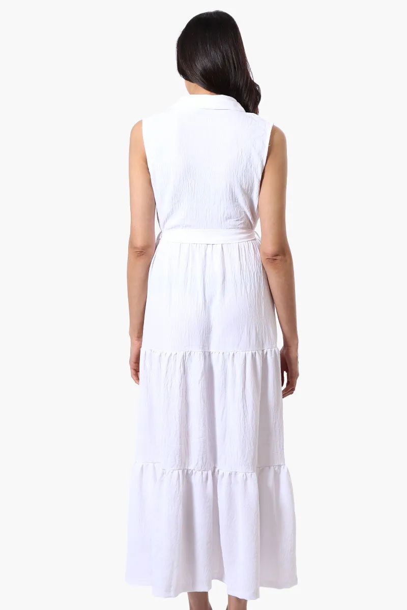 Stylexchange Belted Tiered Front Button Maxi Dress - White sold by Fairweather product image thumbnail 3