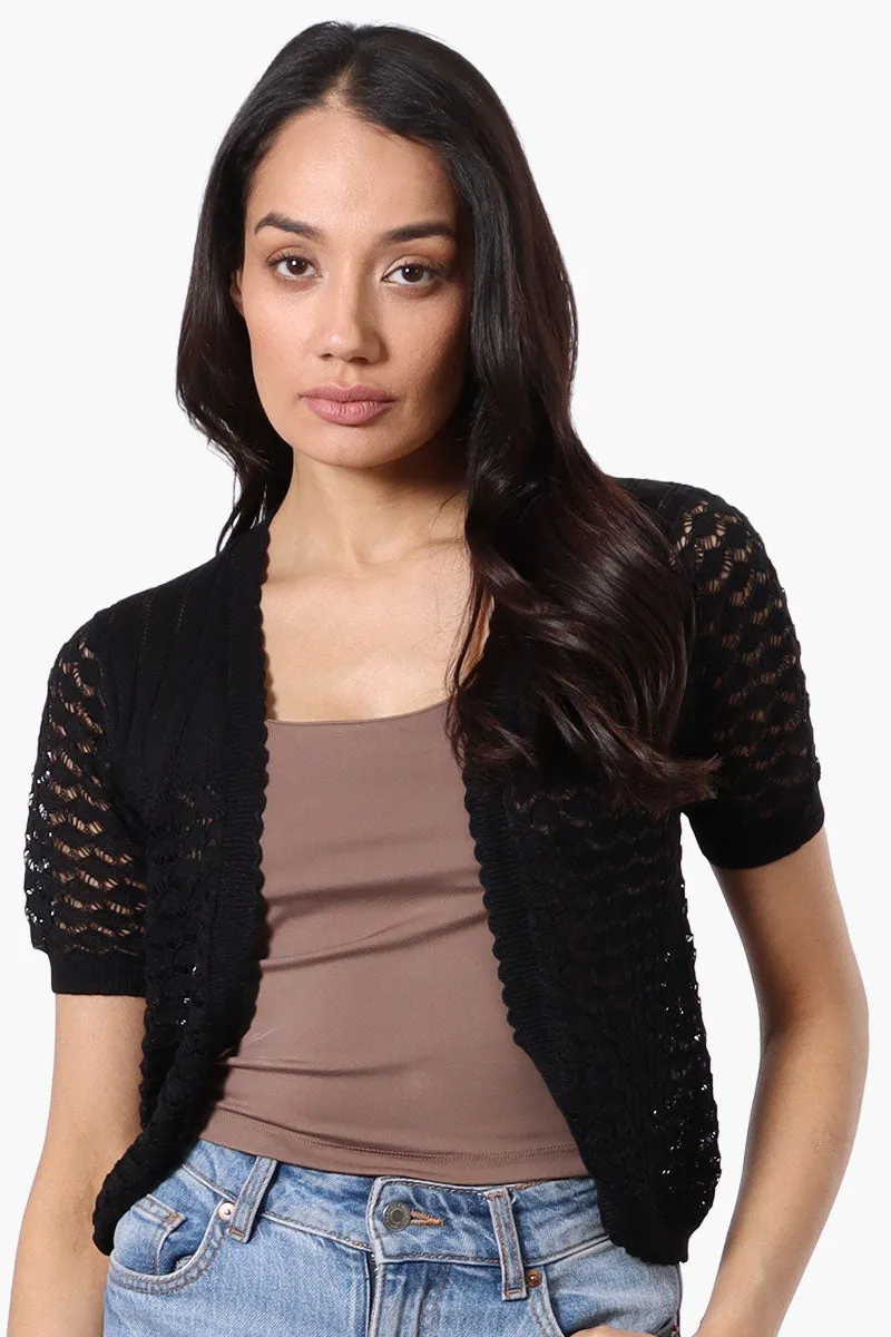 Beechers Brook Open Crochet Shrug Cardigan - Black sold by Fairweather
