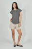 International INC Company Patterned Short Sleeve Cinched Collar Blouse - Black sold by Fairweather