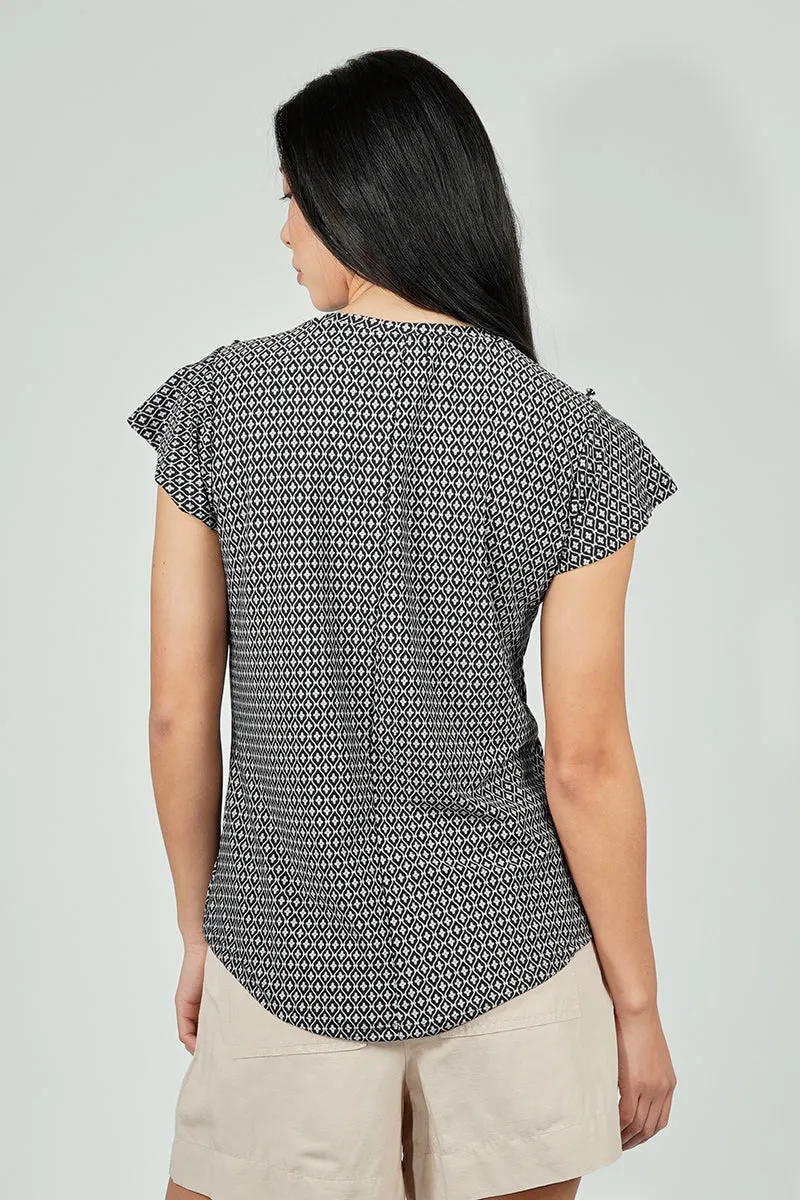 International INC Company Patterned Short Sleeve Cinched Collar Blouse - Black sold by Fairweather product image thumbnail 3