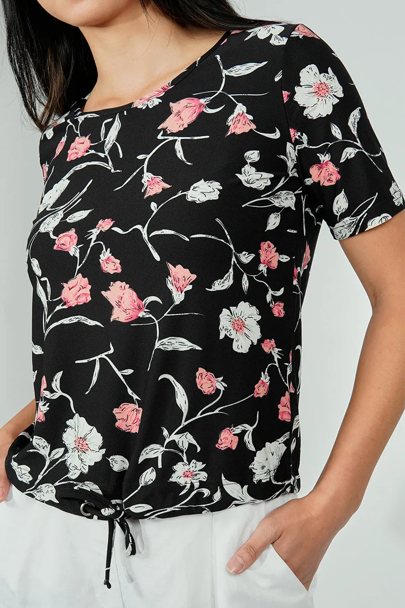 International INC Company Floral Drawstring Detail Tee - Black sold by Fairweather product image thumbnail 4