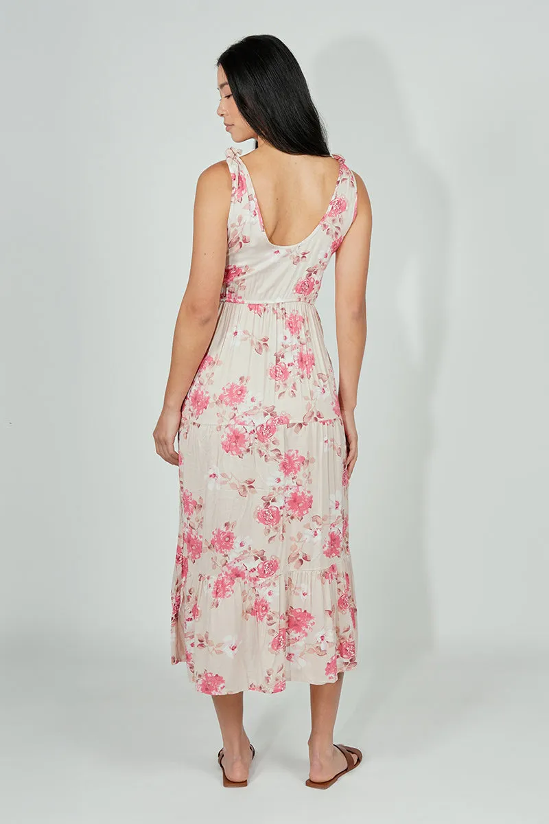 Limite Floral Tiered Shoulder Tie Maxi Dress - Pink sold by Fairweather product image thumbnail 3