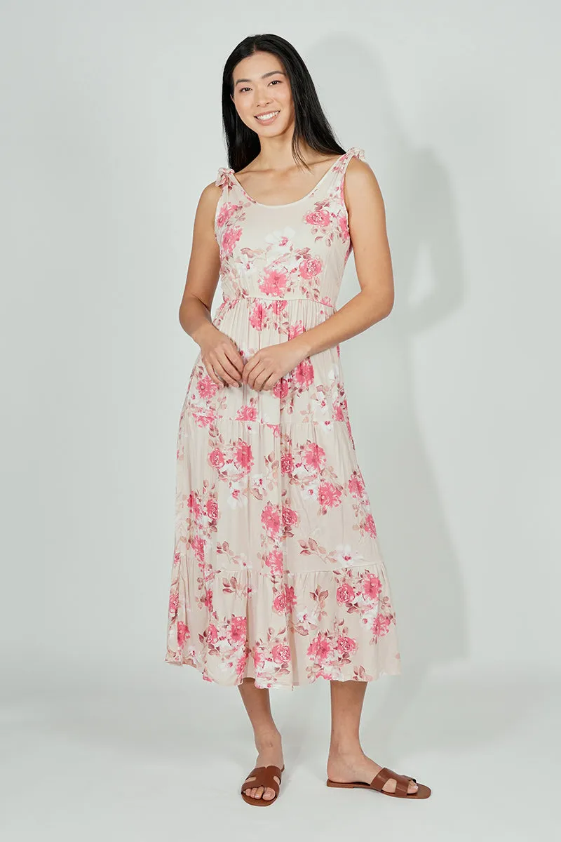 Limite Floral Tiered Shoulder Tie Maxi Dress - Pink sold by Fairweather product image thumbnail 5
