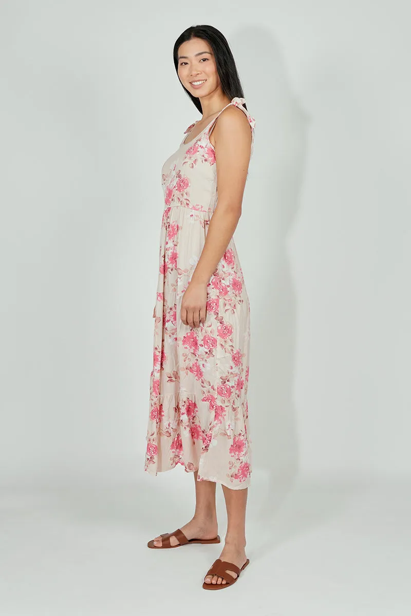 Limite Floral Tiered Shoulder Tie Maxi Dress - Pink sold by Fairweather product image thumbnail 2