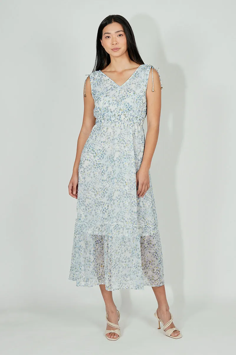 Limite Floral Smocked Shoulder Tie Cocktail Dress - Blue sold by Fairweather