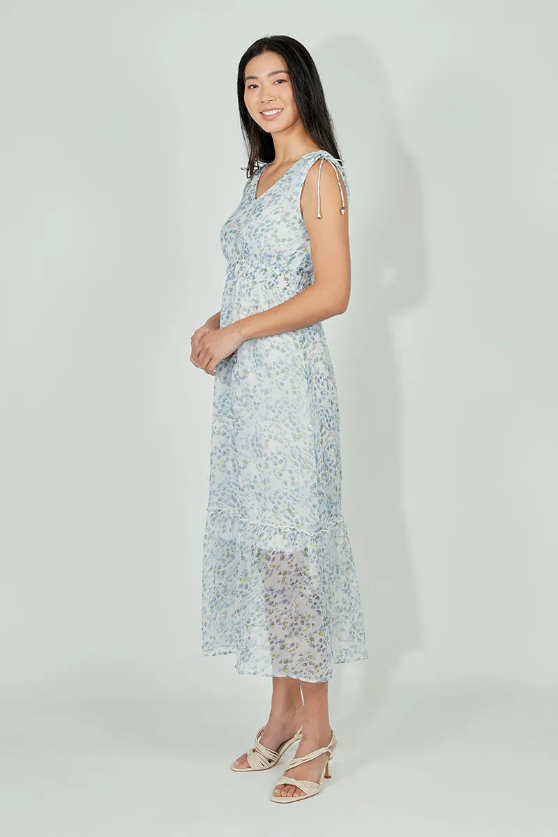 Limite Floral Smocked Shoulder Tie Cocktail Dress - Blue sold by Fairweather product image thumbnail 5
