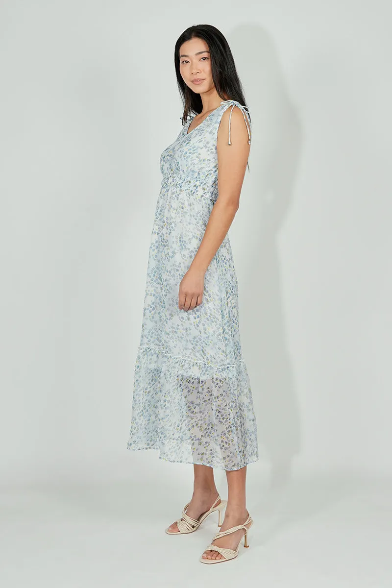 Limite Floral Smocked Shoulder Tie Cocktail Dress - Blue sold by Fairweather product image thumbnail 2