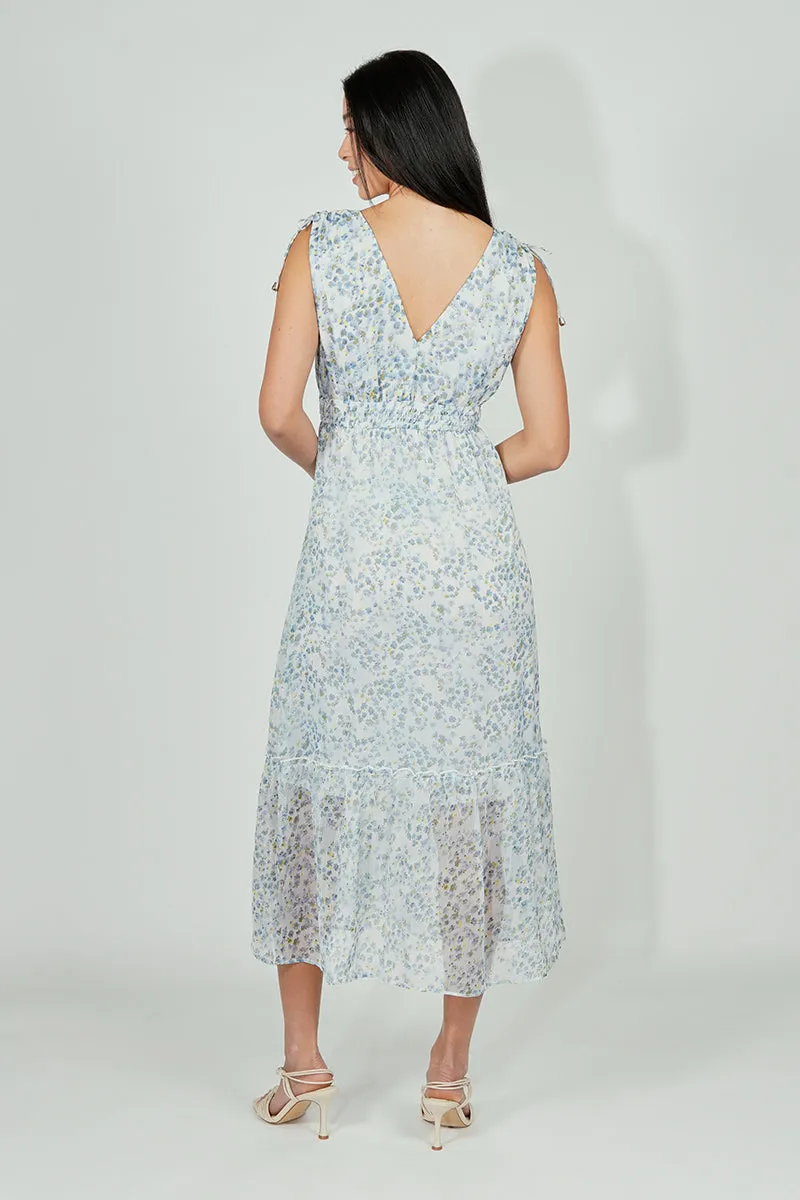 Limite Floral Smocked Shoulder Tie Cocktail Dress - Blue sold by Fairweather product image thumbnail 3