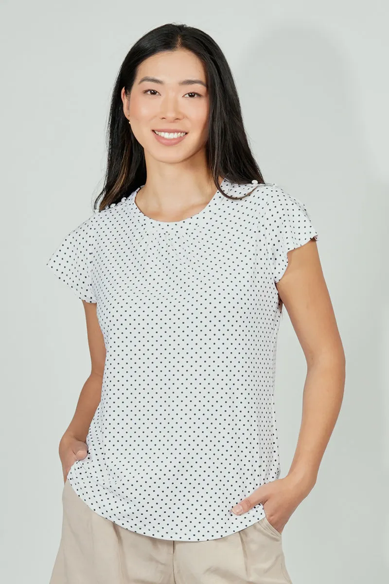 International INC Company Polka Dot Short Sleeve Cinched Collar Blouse - White sold by Fairweather
