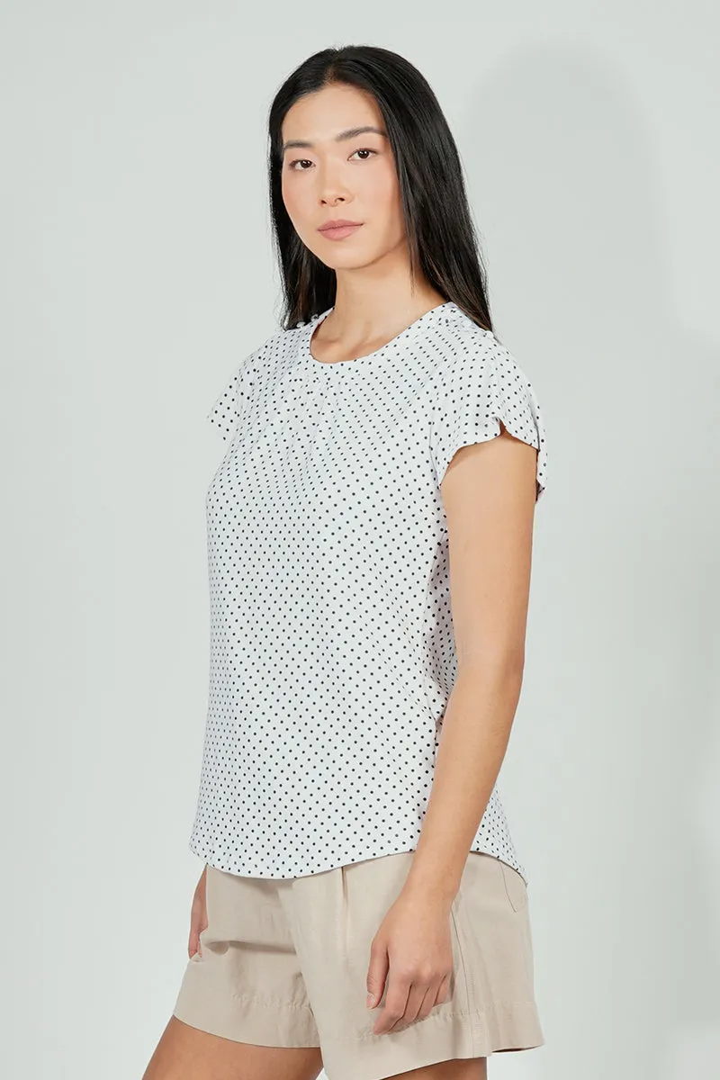 International INC Company Polka Dot Short Sleeve Cinched Collar Blouse - White sold by Fairweather product image thumbnail 2