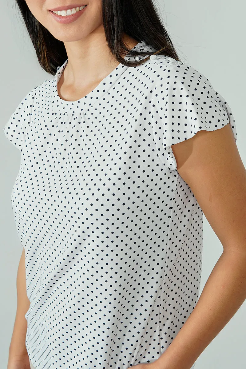 International INC Company Polka Dot Short Sleeve Cinched Collar Blouse - White sold by Fairweather product image thumbnail 4