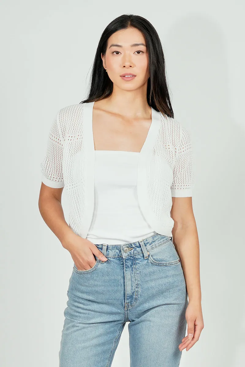 Beechers Brook Open Crochet Shrug Cardigan - White sold by Fairweather