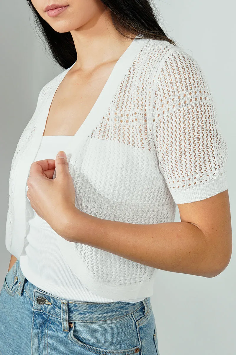 Beechers Brook Open Crochet Shrug Cardigan - White sold by Fairweather product image thumbnail 4