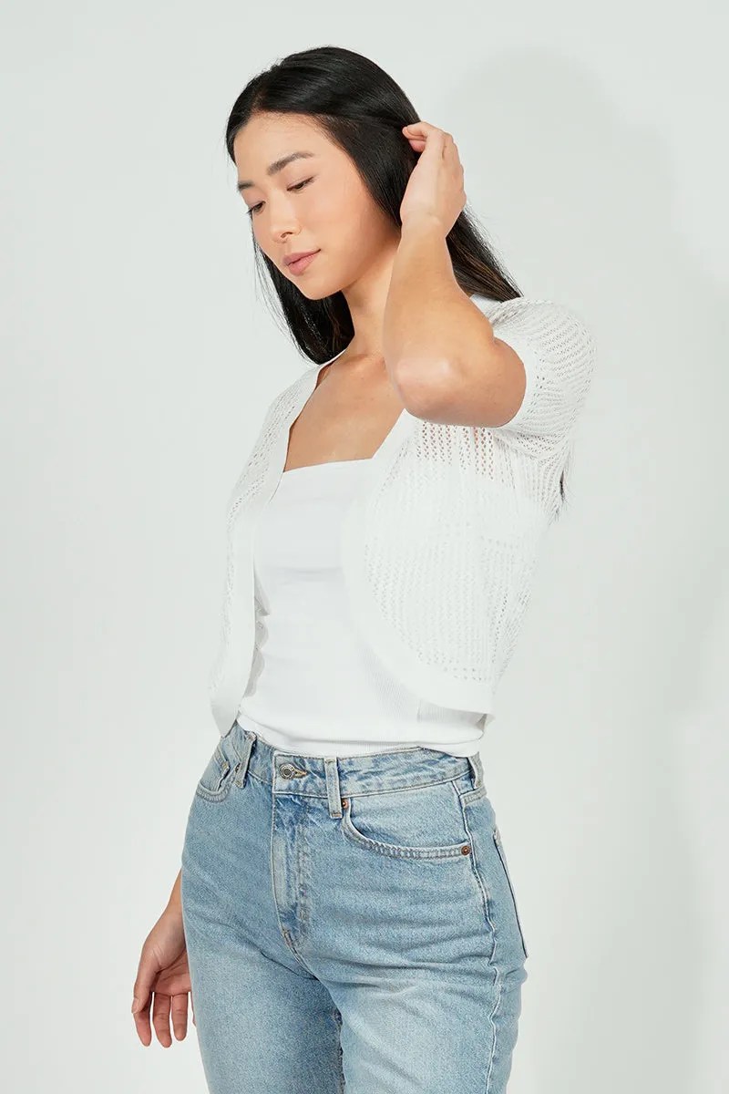 Beechers Brook Open Crochet Shrug Cardigan - White sold by Fairweather product image thumbnail 2