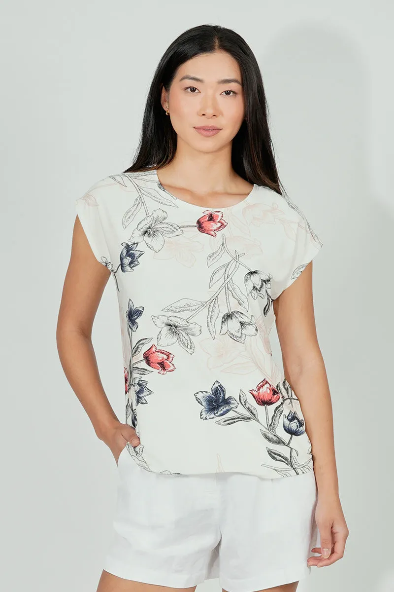 Beechers Brook Floral Circle Neck Tee - Cream sold by Fairweather