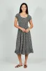 Beechers Brook Floral Short Sleeve Tiered Midi Dress - Black sold by Fairweather