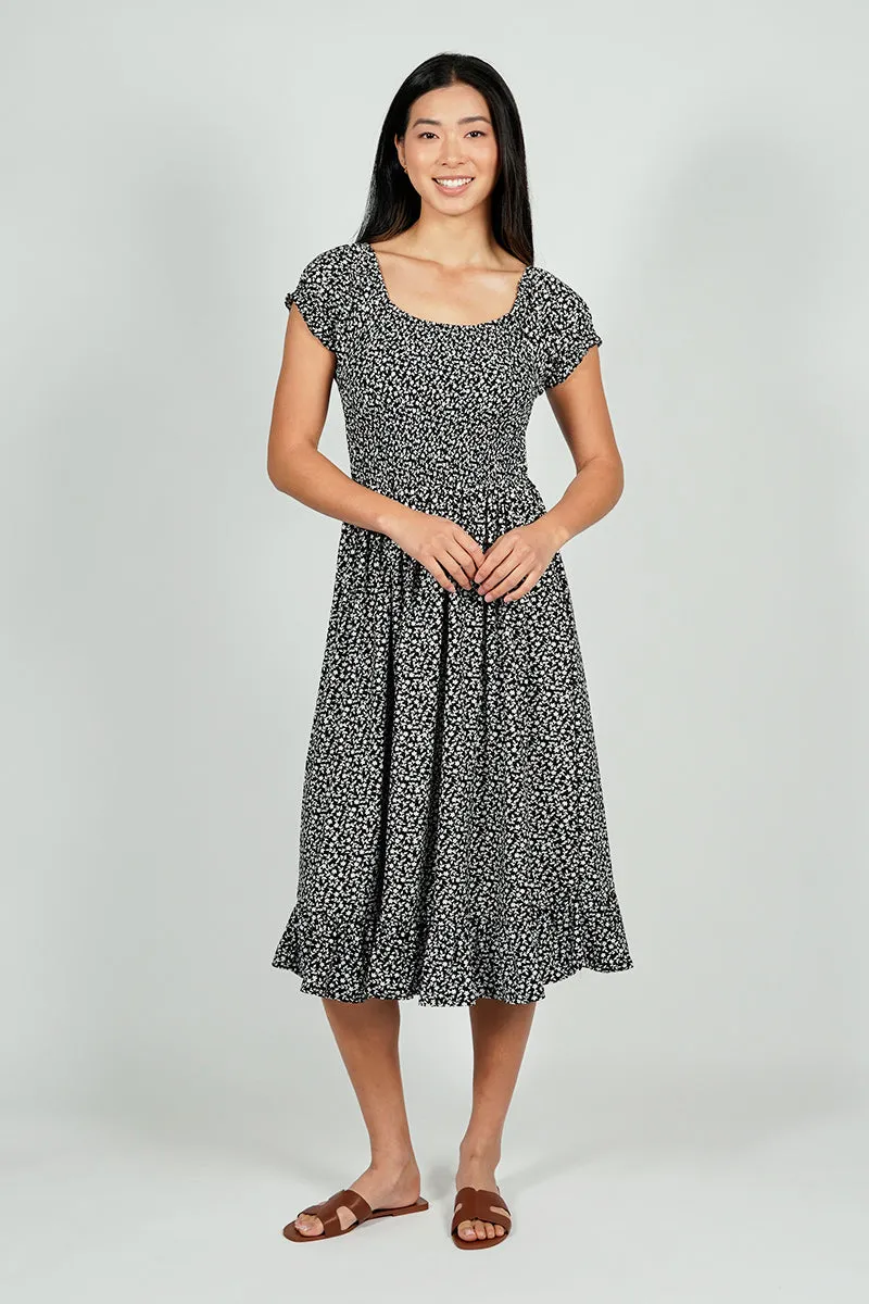 Beechers Brook Floral Short Sleeve Tiered Midi Dress - Black sold by Fairweather product image thumbnail 5