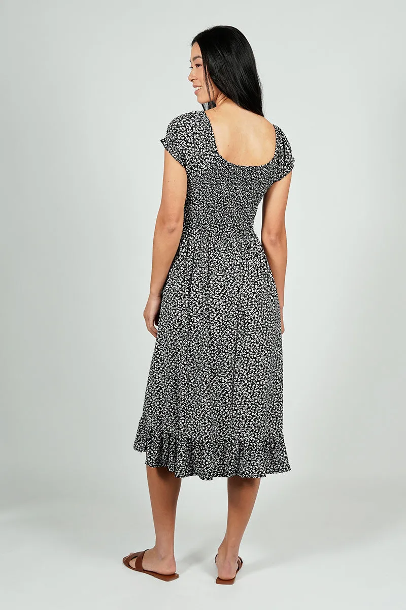 Beechers Brook Floral Short Sleeve Tiered Midi Dress - Black sold by Fairweather product image thumbnail 3