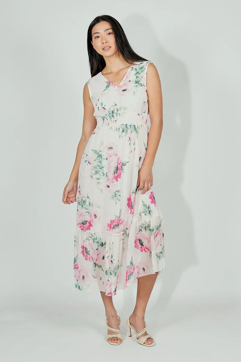 Limite Floral Smocked Waist Cocktail Dress - White sold by Fairweather product image thumbnail 5