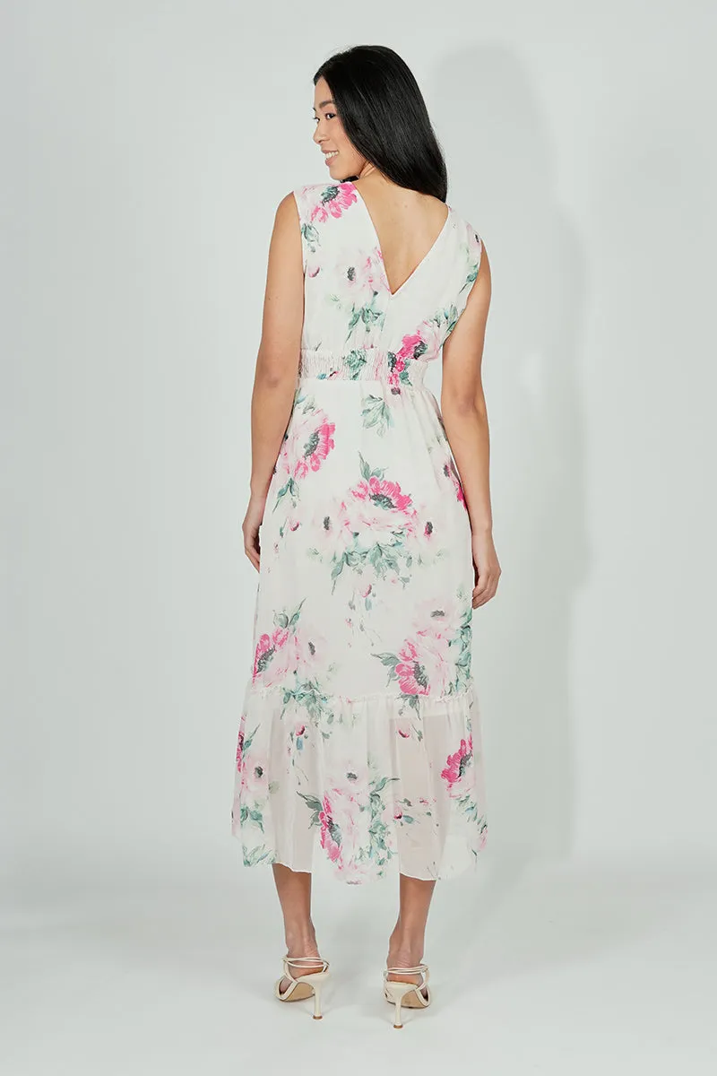 Limite Floral Smocked Waist Cocktail Dress - White sold by Fairweather product image thumbnail 3