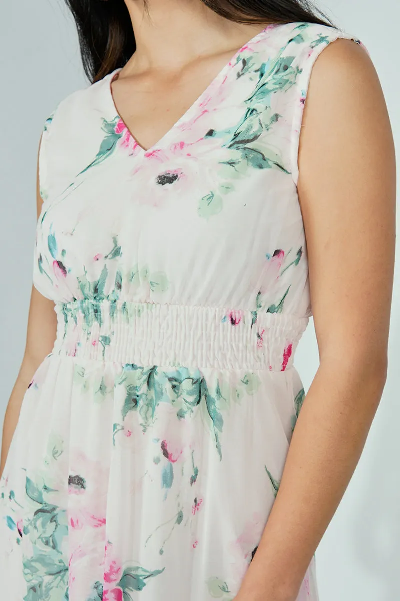 Limite Floral Smocked Waist Cocktail Dress - White sold by Fairweather product image thumbnail 4