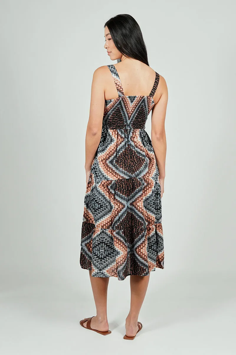 Geometric Print Smocked Waist Midi Dress - Black sold by Fairweather product image thumbnail 3