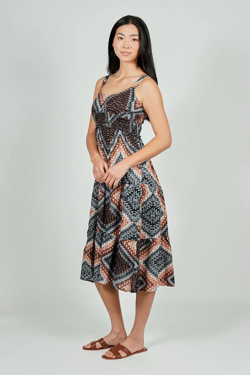 Geometric Print Smocked Waist Midi Dress - Black sold by Fairweather product image thumbnail 5