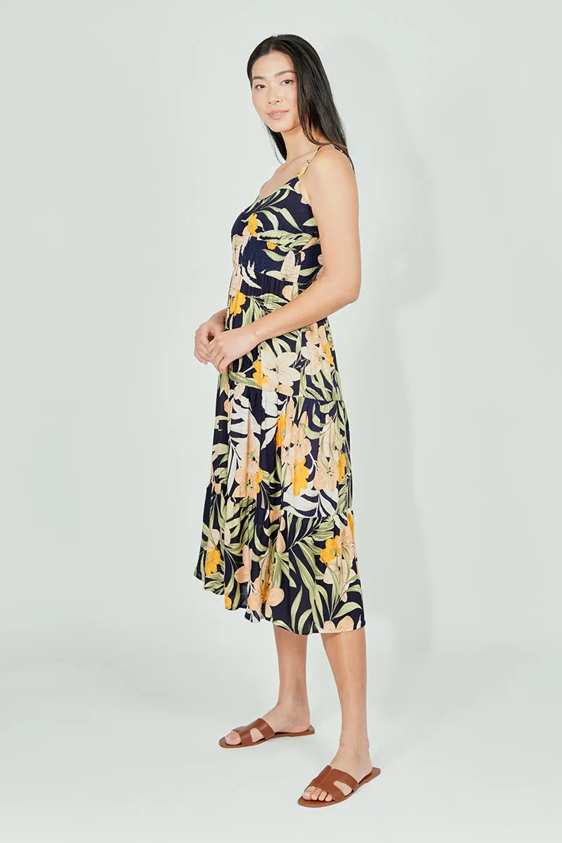 Limite Floral Smocked Waist Midi Dress - Navy sold by Fairweather product image thumbnail 2