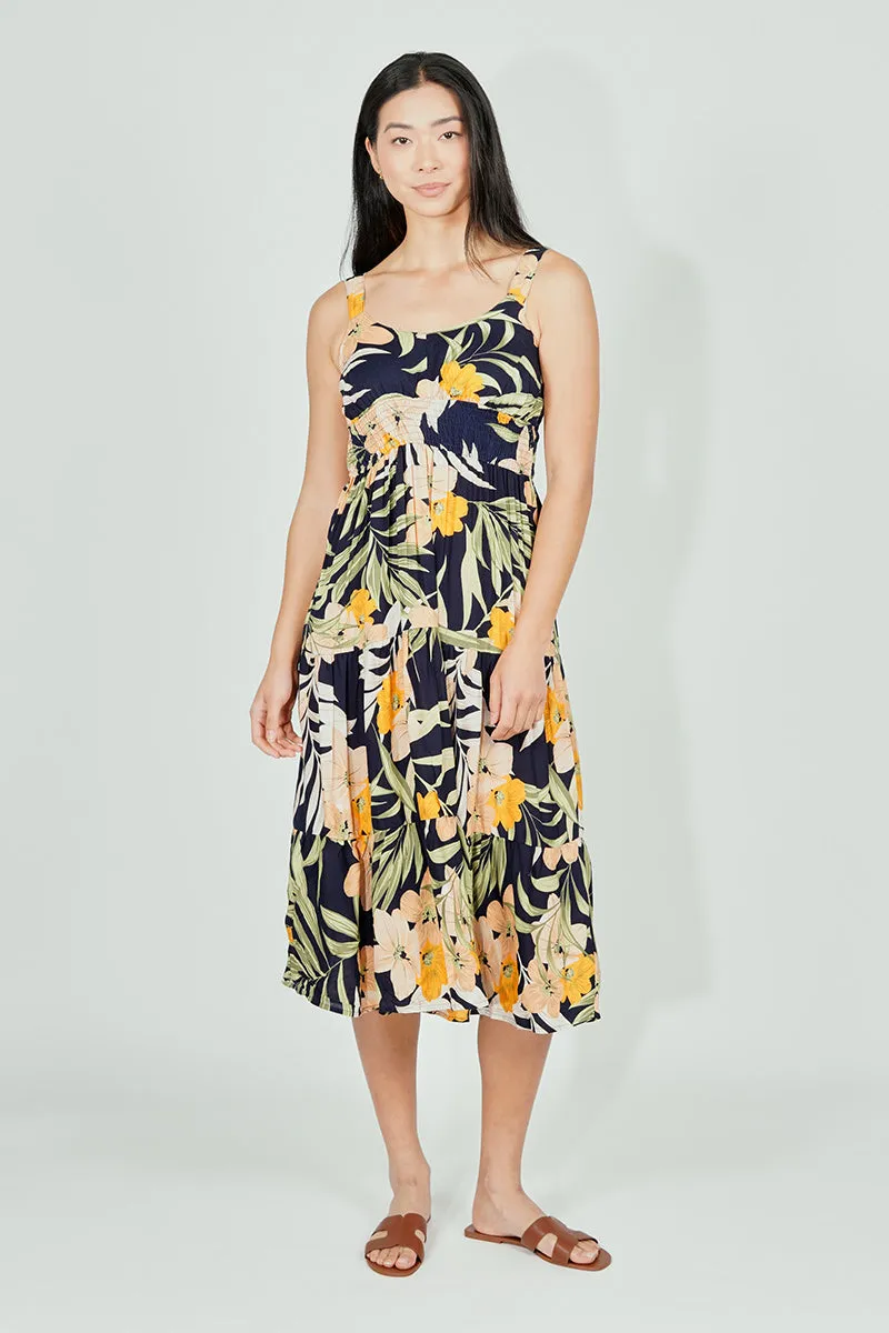 Limite Floral Smocked Waist Midi Dress - Navy sold by Fairweather product image thumbnail 5