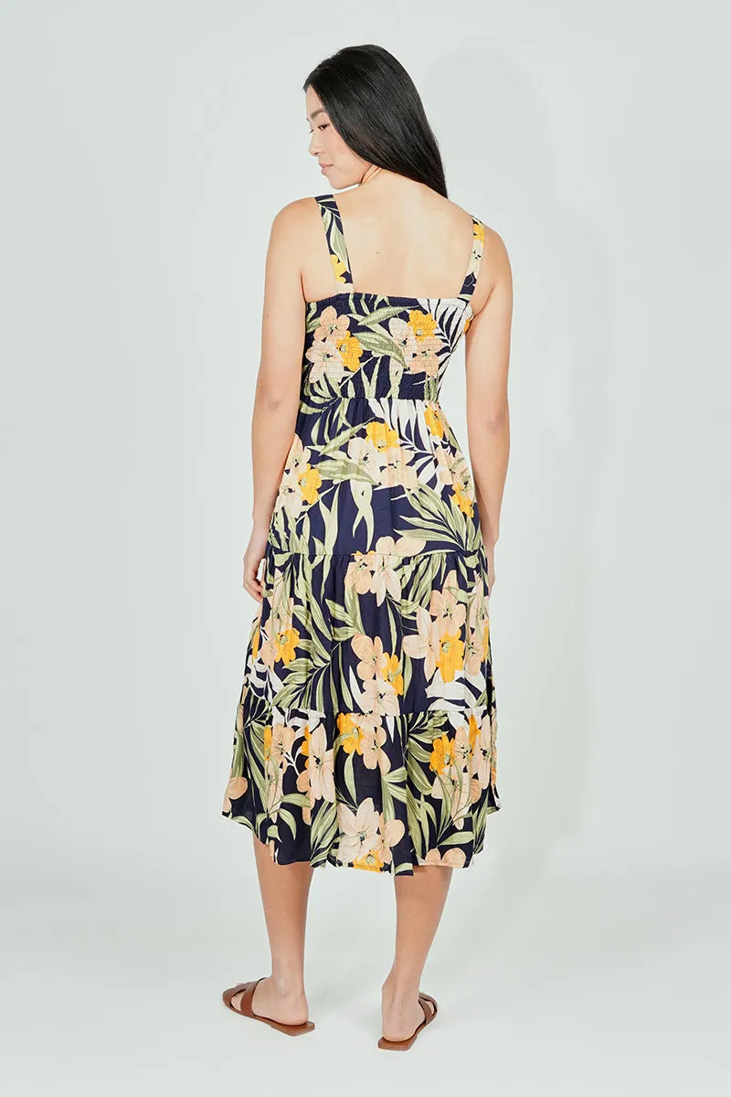 Limite Floral Smocked Waist Midi Dress - Navy sold by Fairweather product image thumbnail 3