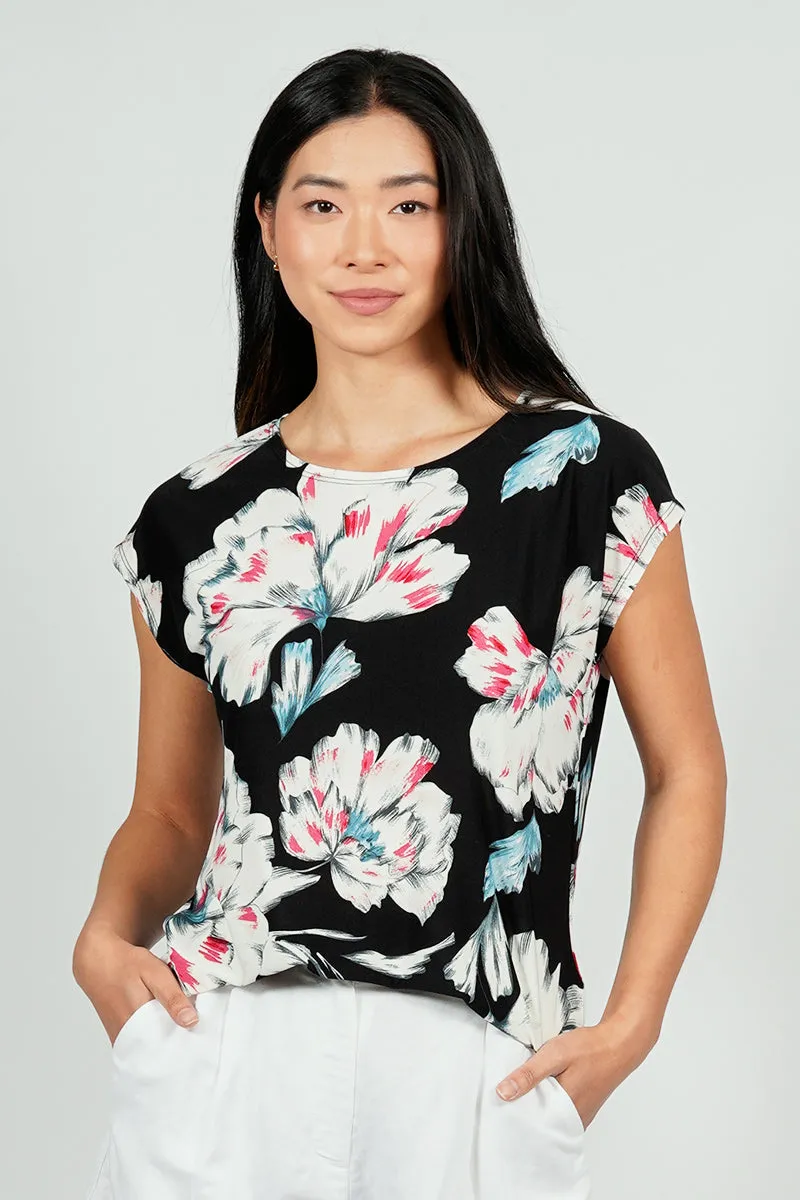Beechers Brook Floral Circle Neck Tee - Black sold by Fairweather