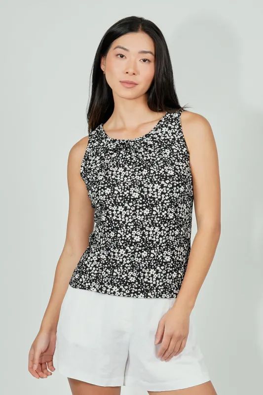 Beechers Brook Floral Cinched Collar Tank Top - Black sold by Fairweather