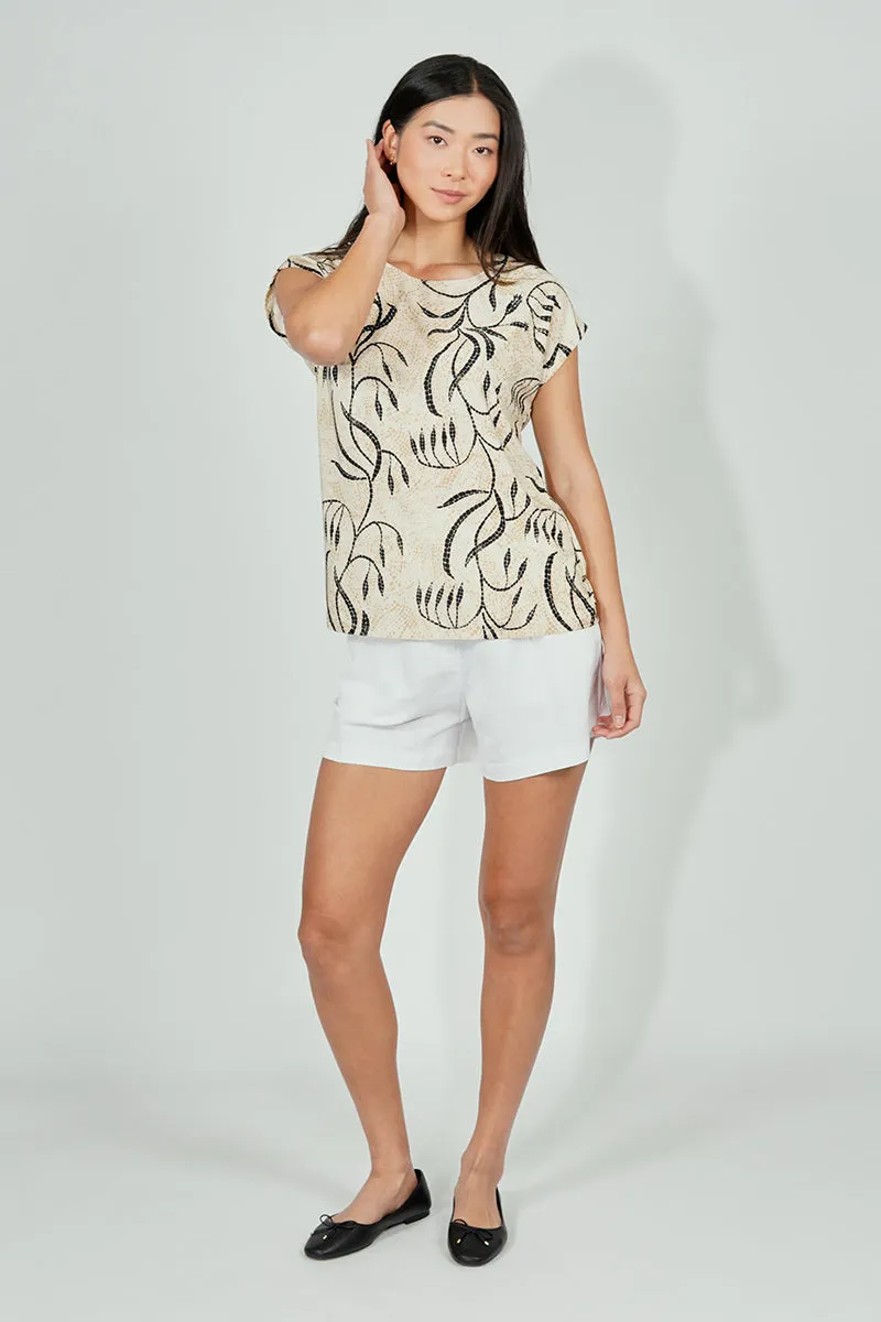 Beechers Brook Leaf Print Circle Neck Tee - Cream sold by Fairweather product image thumbnail 5