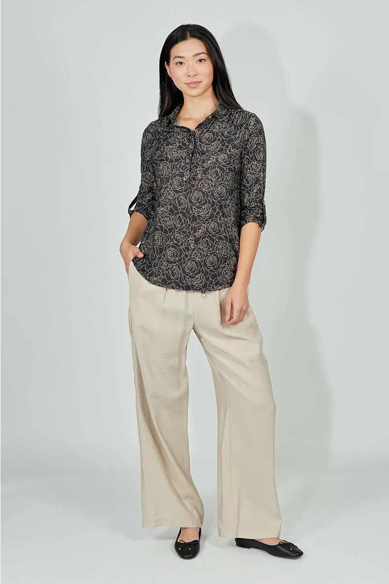 Beechers Brook Floral Button Down Roll Up Sleeve Blouse - Black sold by Fairweather product image thumbnail 5