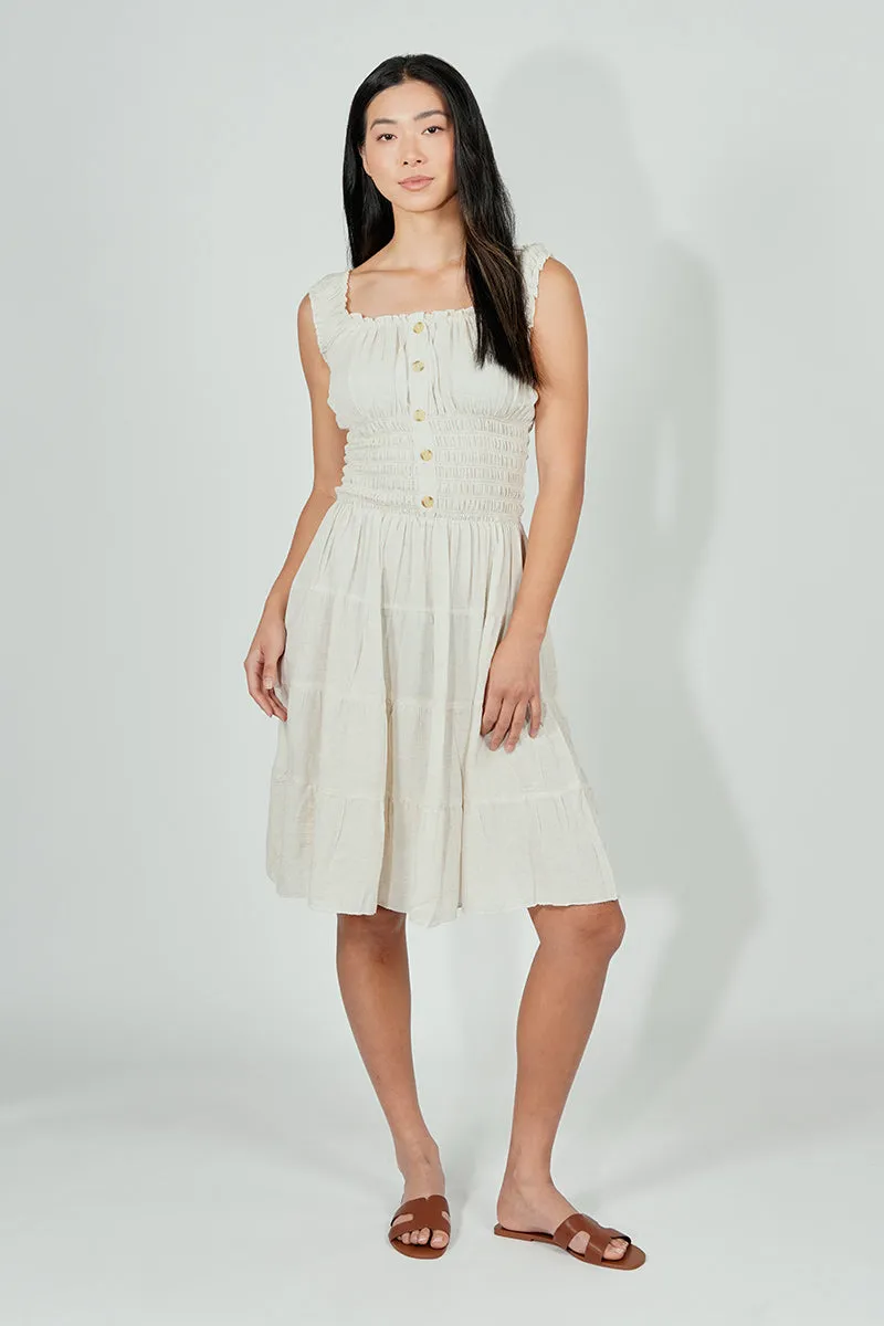 Impress Front Button Smocked Tiered Day Dress - Cream sold by Fairweather product image thumbnail 5