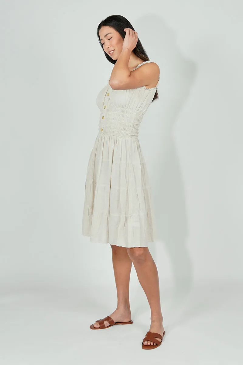 Impress Front Button Smocked Tiered Day Dress - Cream sold by Fairweather product image thumbnail 2