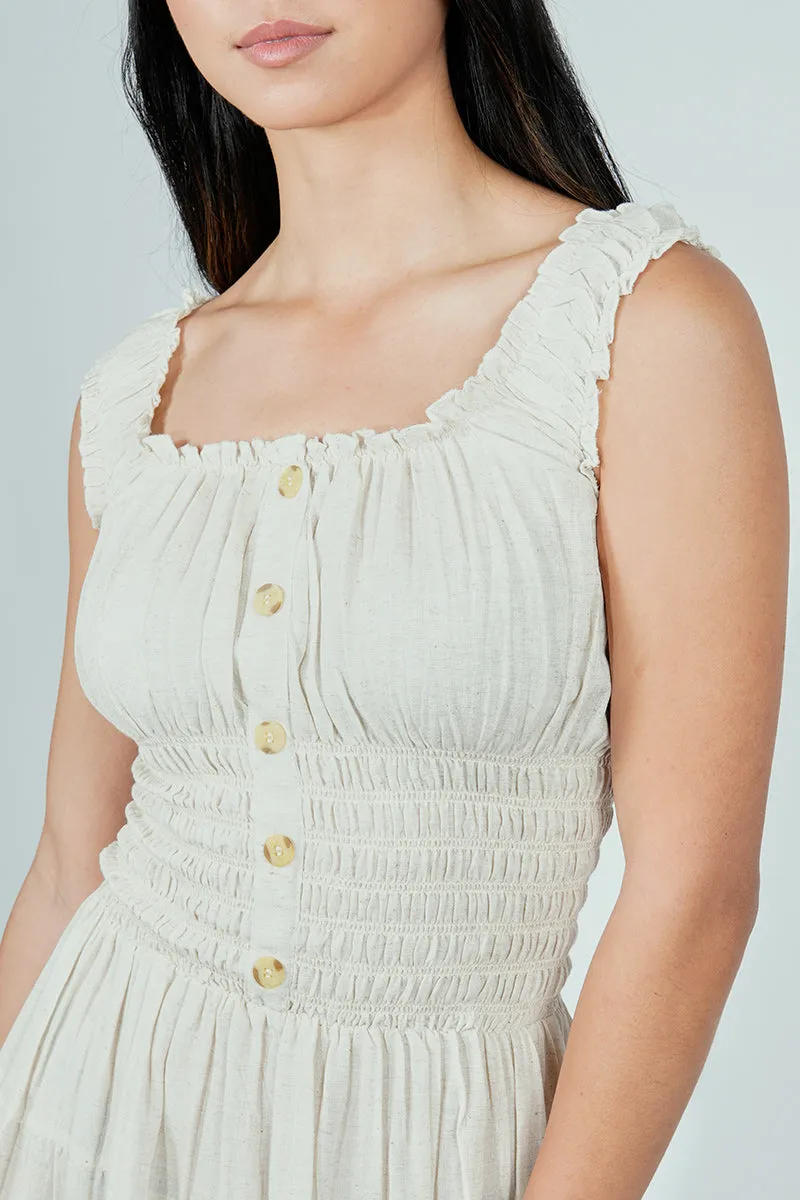 Impress Front Button Smocked Tiered Day Dress - Cream sold by Fairweather product image thumbnail 4