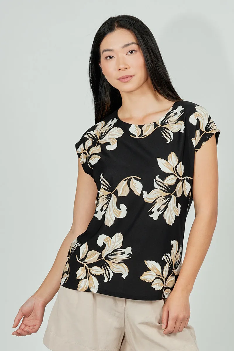 Beechers Brook Floral Circle Neck Tee - Black sold by Fairweather