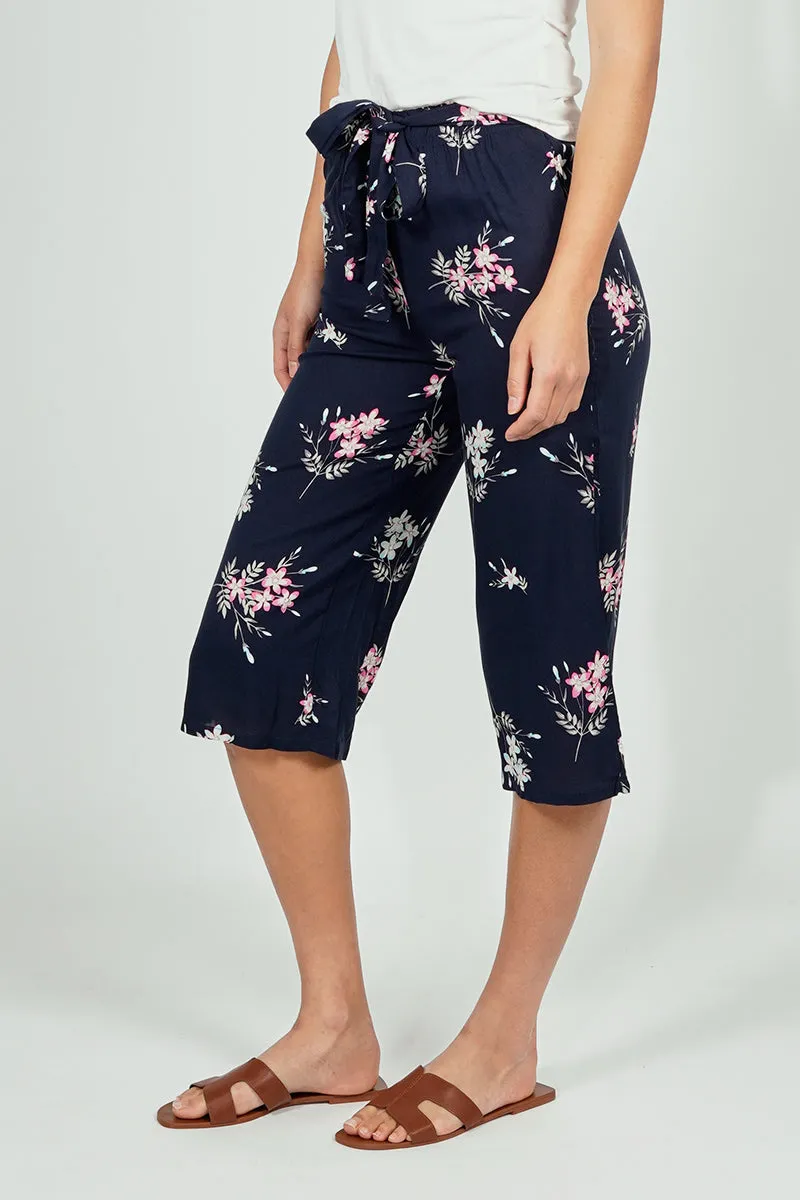 International INC Company Belted Floral Culotte Pants - Navy sold by Fairweather product image thumbnail 2