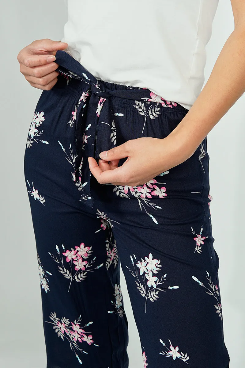 International INC Company Belted Floral Culotte Pants - Navy sold by Fairweather product image thumbnail 4
