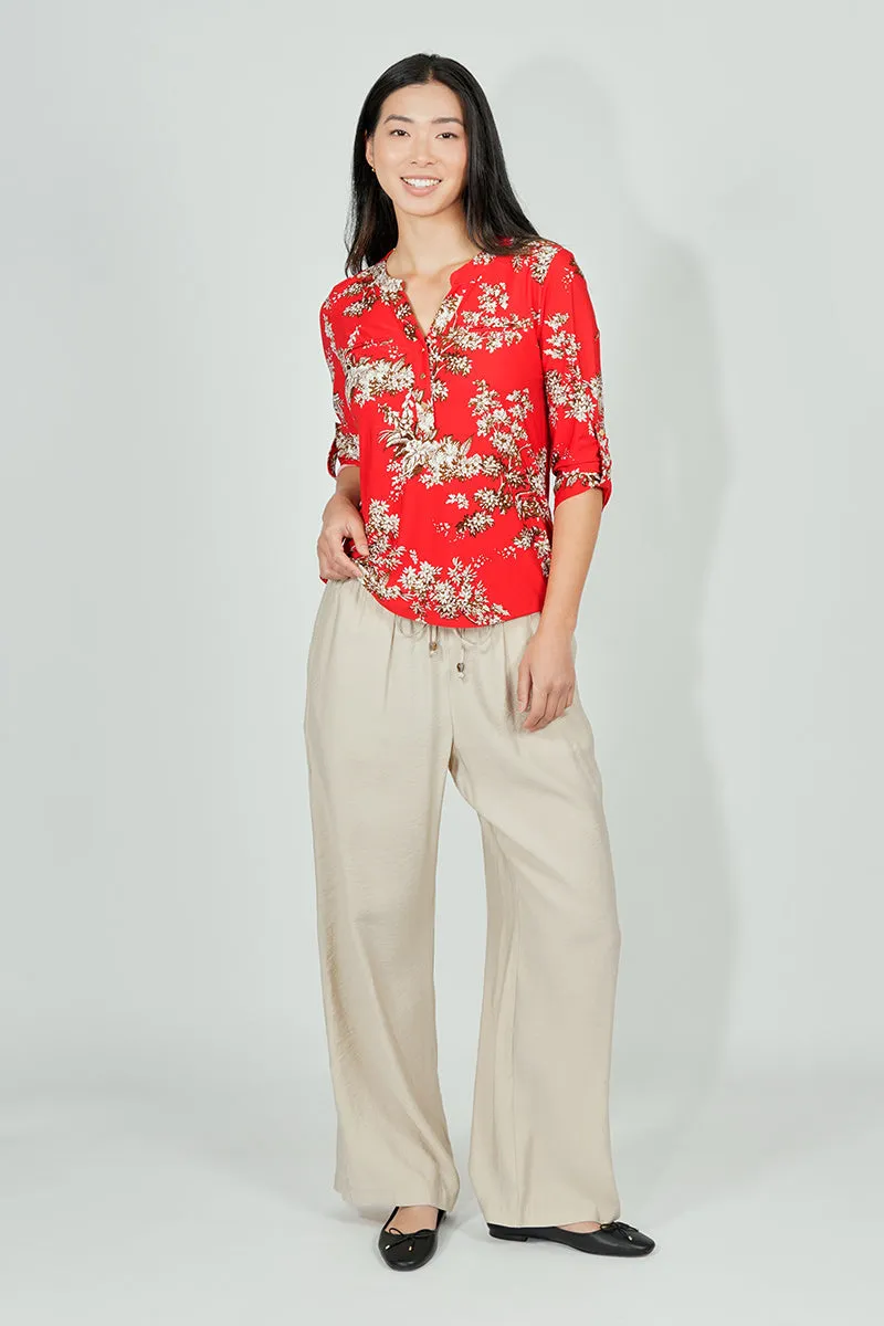 Beechers Brook Floral Roll Up Sleeve Henley Blouse - Red sold by Fairweather product image thumbnail 5