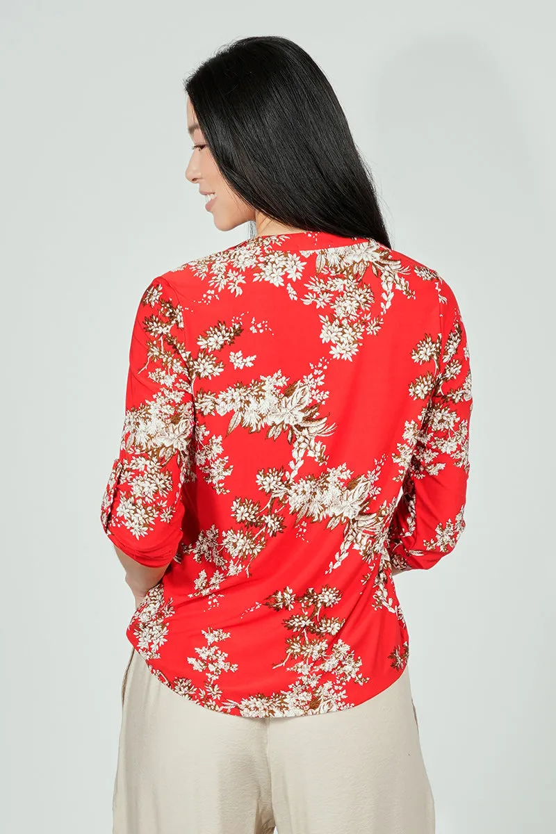 Beechers Brook Floral Roll Up Sleeve Henley Blouse - Red sold by Fairweather product image thumbnail 3