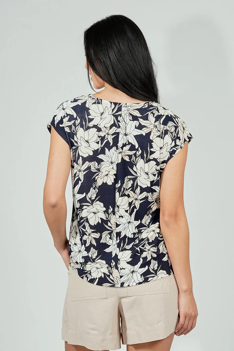 Beechers Brook Floral Circle Neck Tee - Navy sold by Fairweather product image thumbnail 3