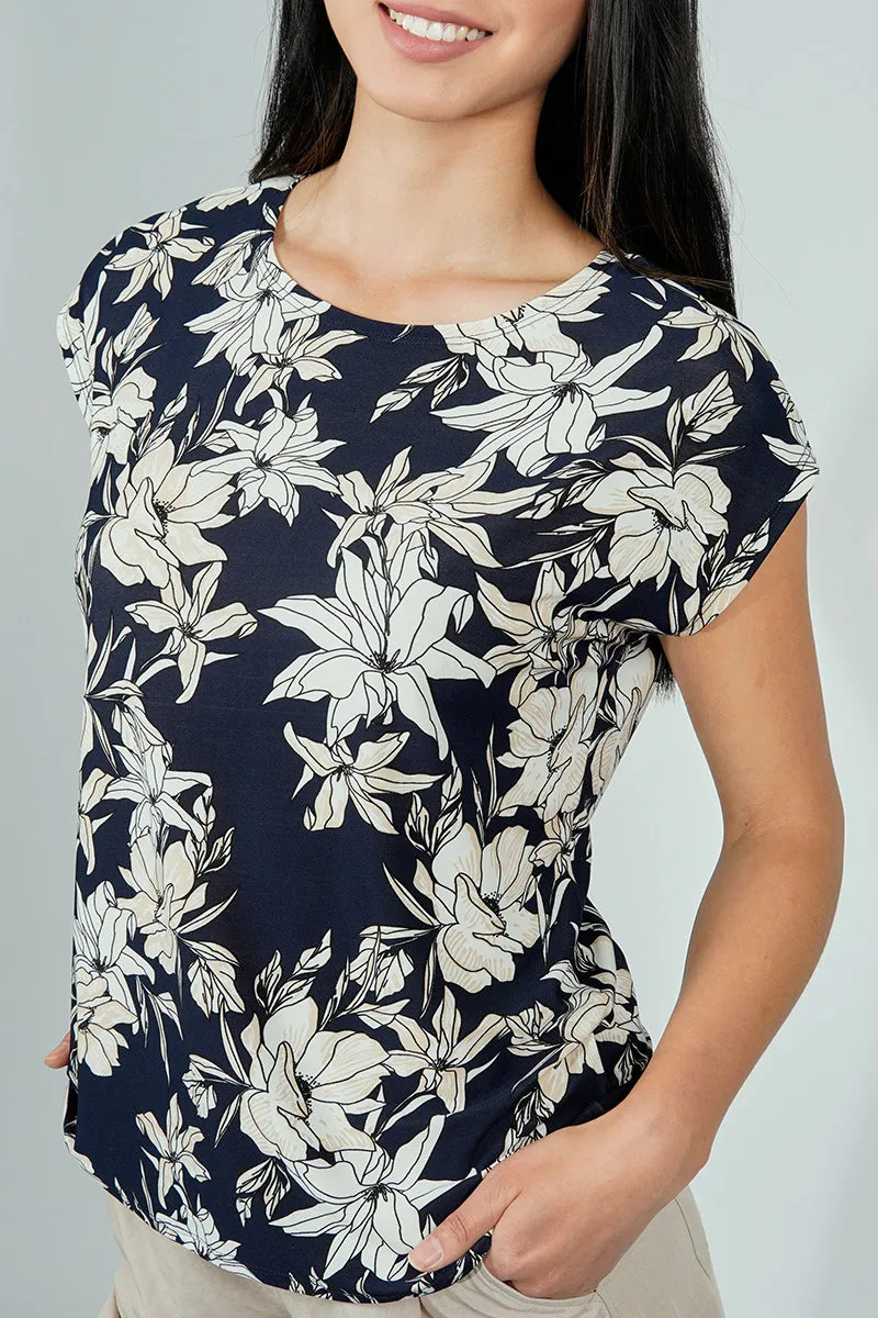 Beechers Brook Floral Circle Neck Tee - Navy sold by Fairweather product image thumbnail 4
