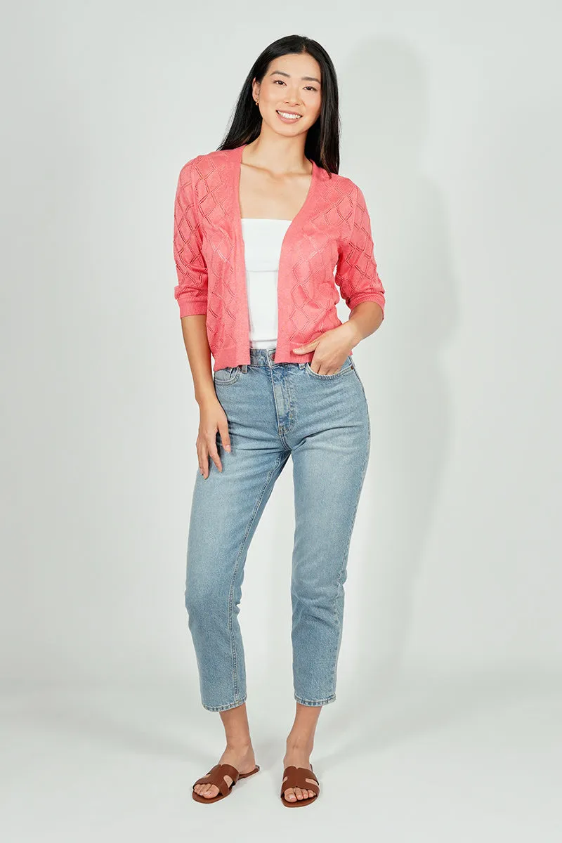 Beechers Brook Diamond Knit 3/4 Sleeve Open Cardigan - Pink sold by Fairweather product image thumbnail 5