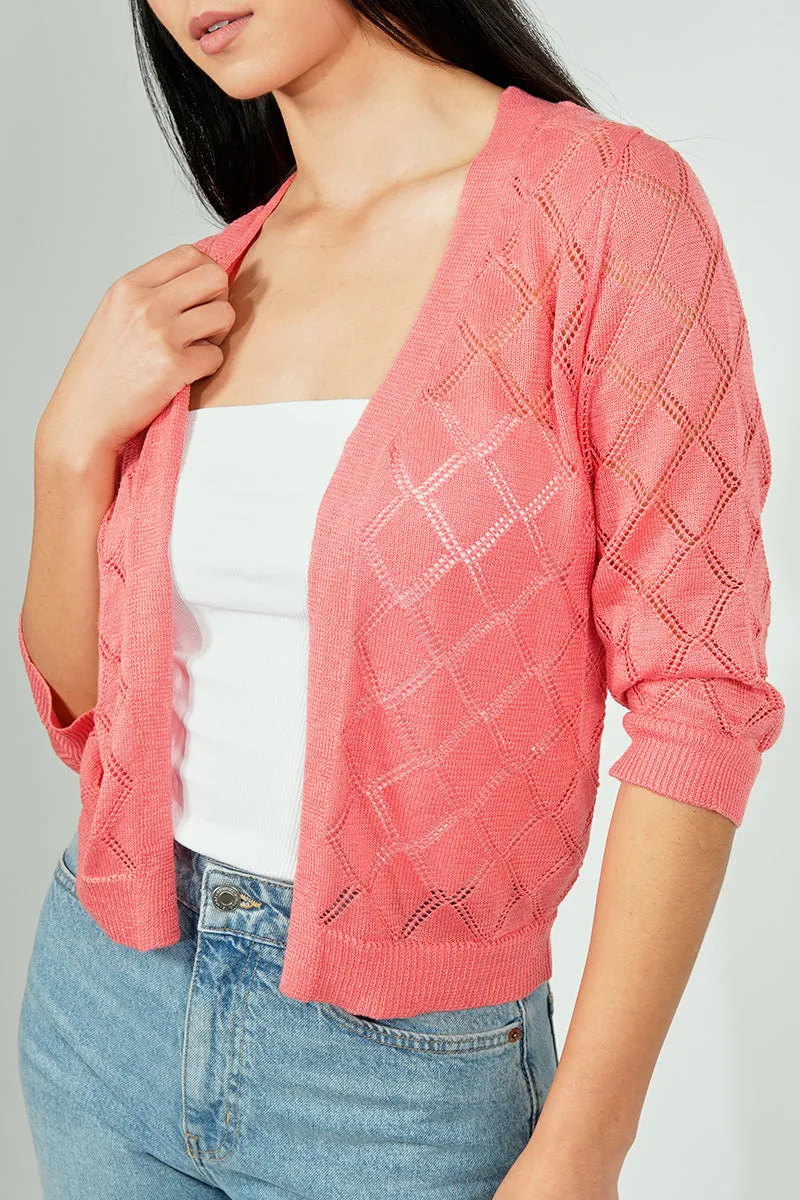 Beechers Brook Diamond Knit 3/4 Sleeve Open Cardigan - Pink sold by Fairweather product image thumbnail 4