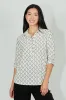 Beechers Brook Patterned Button Down Roll Up Sleeve Blouse - White sold by Fairweather